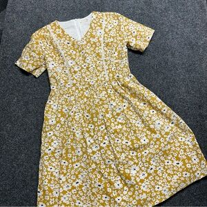 Roolee Mustard Yellow Floral Midi Dress Cottage Boho Spring Modest Feminine